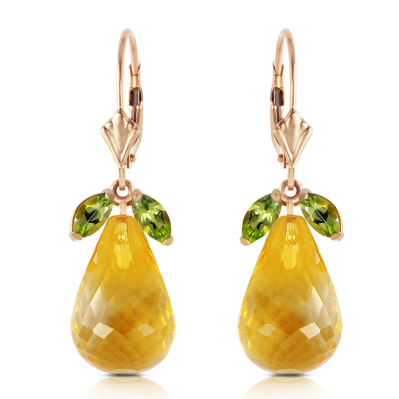 14K. GOLD LEVER BACK EARRINGS WITH PERIDOTS & CITRINES (Yellow Gold) - Picture 3 of 3